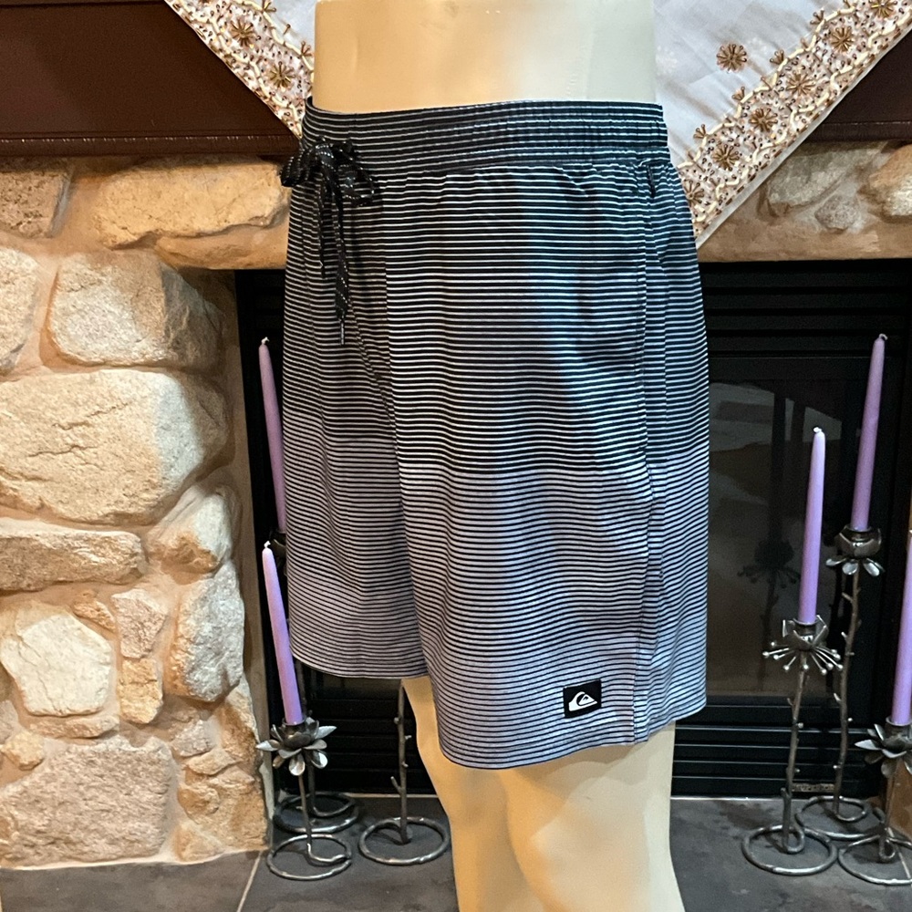 Quiksilver Black and Gray Striped Shorts